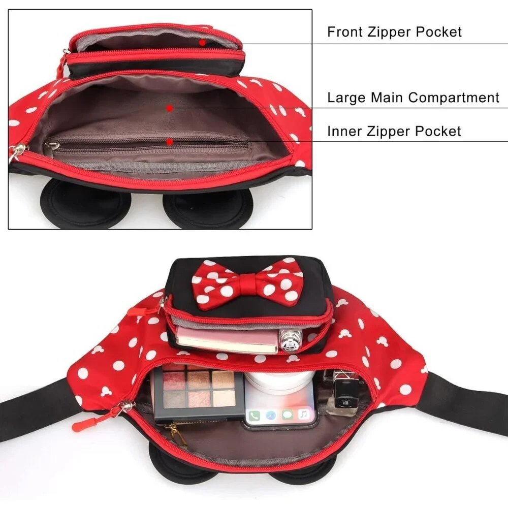 Women's Red Waist Pack Teen Girls Mini Mouse Belt Bag Cartoon Fanny Packs